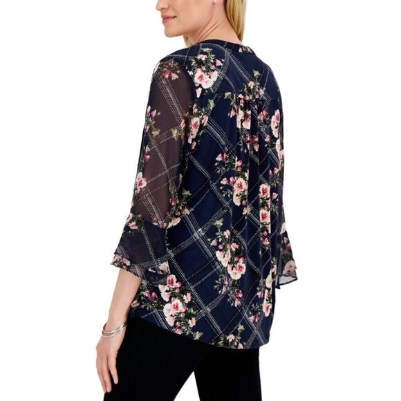 Charter Club Women's Size Small Navy Etching Garden Pink Floral Print Top NWT - Picture 2 of 7